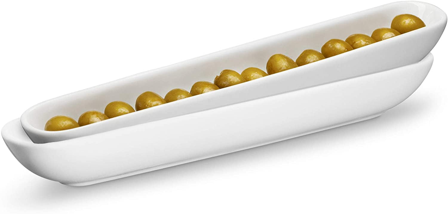 White Ceramic Olive and Cheese Boat Tray Set, 12 Inch