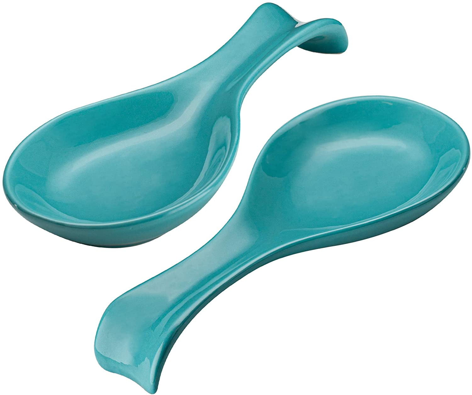 Aqua Ceramic Oval Spoon Rest Set for Kitchen