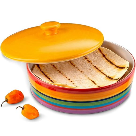 Kook Ceramic Tortilla Warmer Container Microwave Cookware for Taco Shells, Roti