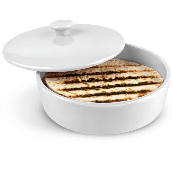 Kook Ceramic Tortilla Warmer with Lid, Marshmallow, 8.5 Inch