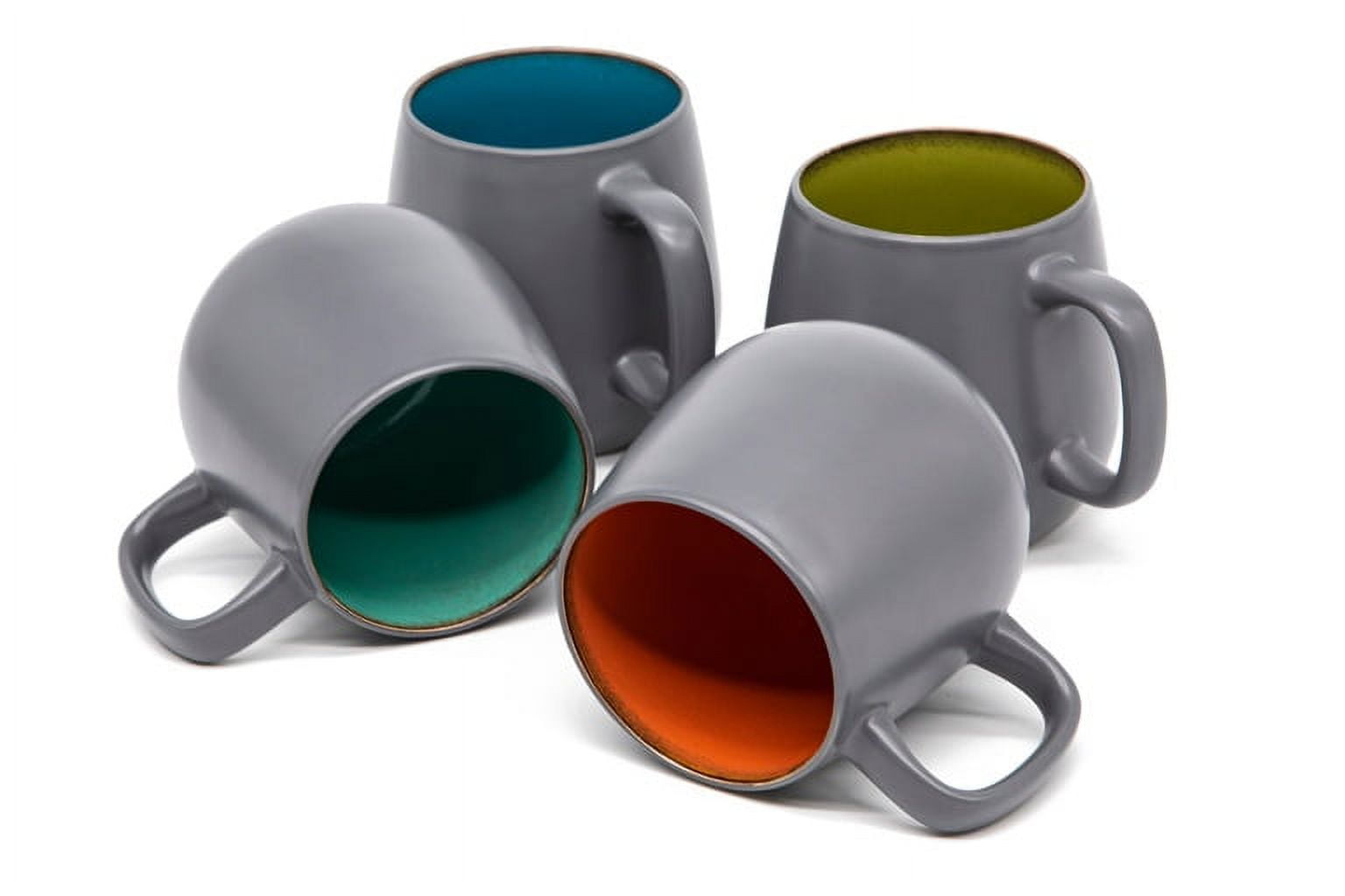 Gray Ceramic Beverage Mugs Set with Multicolor Interior, 21 oz, 4 Pieces