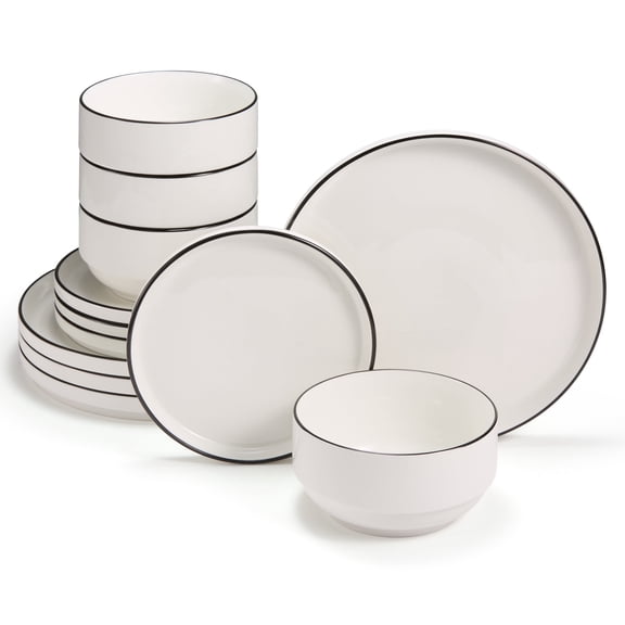 Kook Dinnerware Set, 12 Piece Service for 4, Ceramic, French
