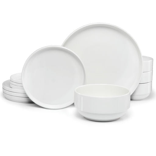 Kook Dinnerware Set, 12 Piece Service for 4, Ceramic White, Cambridge Classics