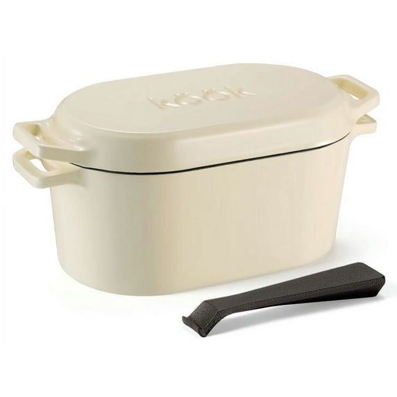 Kook Dutch Oven with Lid, Enameled Cast Iron, 3.4 Qt, Ivory