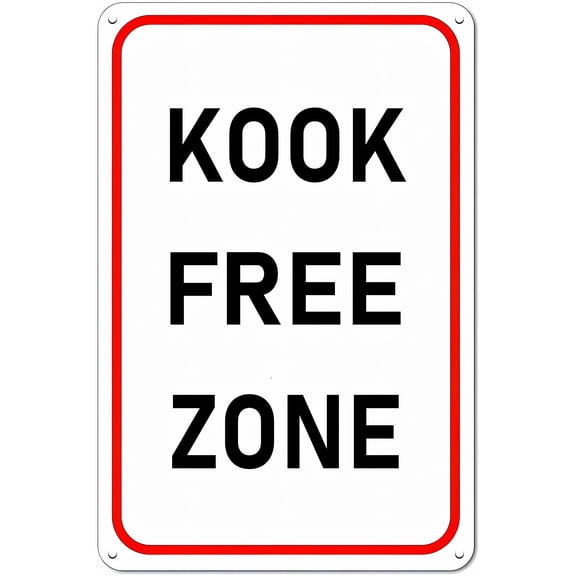 Kook Free Zone Funny Skater Surfer Decor - 8"x12" Retro Iron Painting Metal Plaque, Humorous Coastal Decor for Home Bar Kitchen Coffee Man Cave Garage