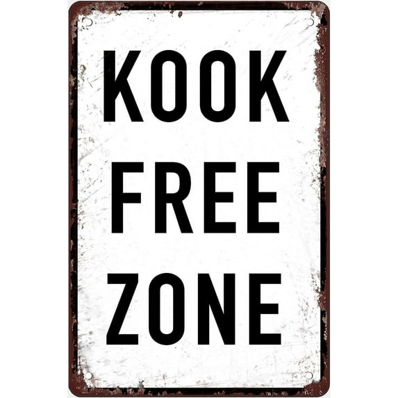 Kook Free Zone Funny Tin Sign Skater Surfer Dude Bedroom Coastal Beach Pool Decor Metal Signs For Home Bathroom Kitchen Garden Man Cave Decor Garage Yard Sign Coffee Wall Decor 8x12 Inch