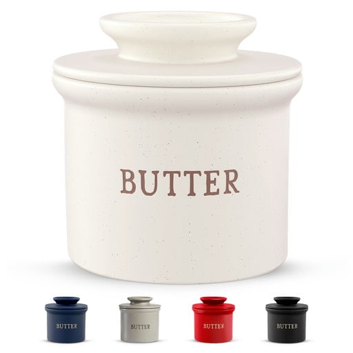 Speckled Cream Ceramic Butter Keeper Dish with Lid
