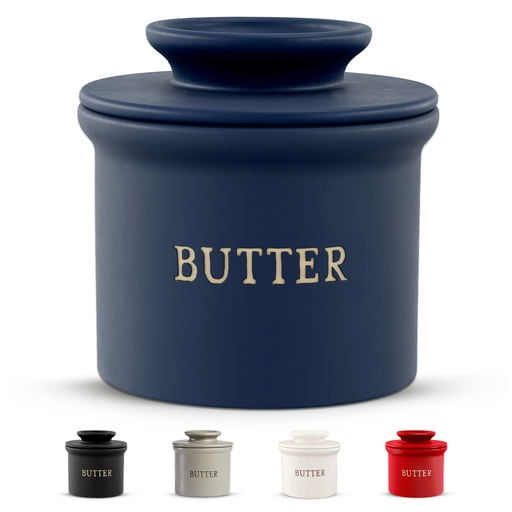 Navy Blue Ceramic Butter Keeper Dish with Lid