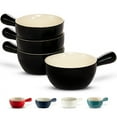 thumbnail image 1 of Kook French Onion Soup Crocks, Stackable Ceramic Bowls with Handles, Oven, Microwave and Dishwasher Safe, for Cereal, Soups, Casseroles, with Handle, Stoneware, 24 oz, Set of 4, Black, 1 of 6