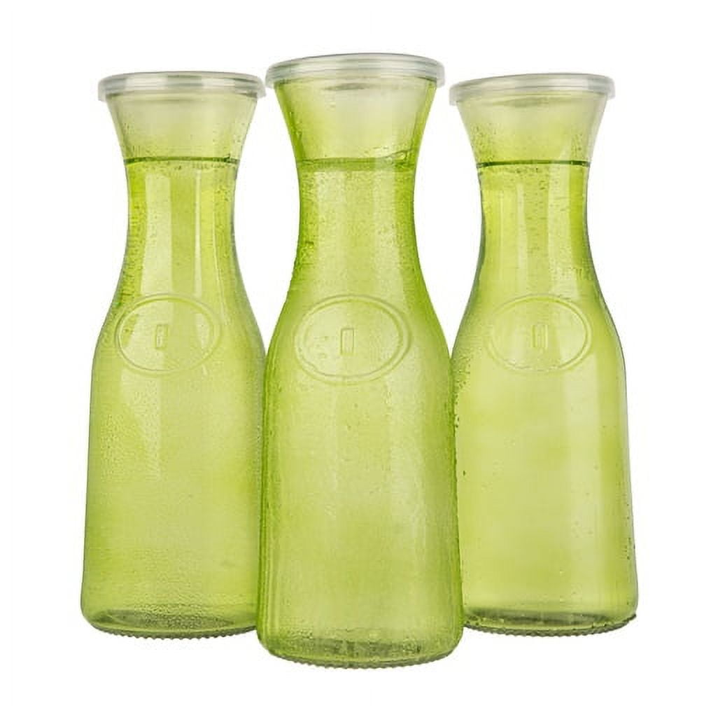 Kook Lime Green Glass Carafe Pitchers with Plastic Lids, Set of 3