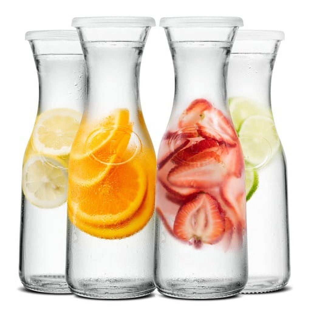 Elegant Glass Carafes with Plastic Lids, Set of 4
