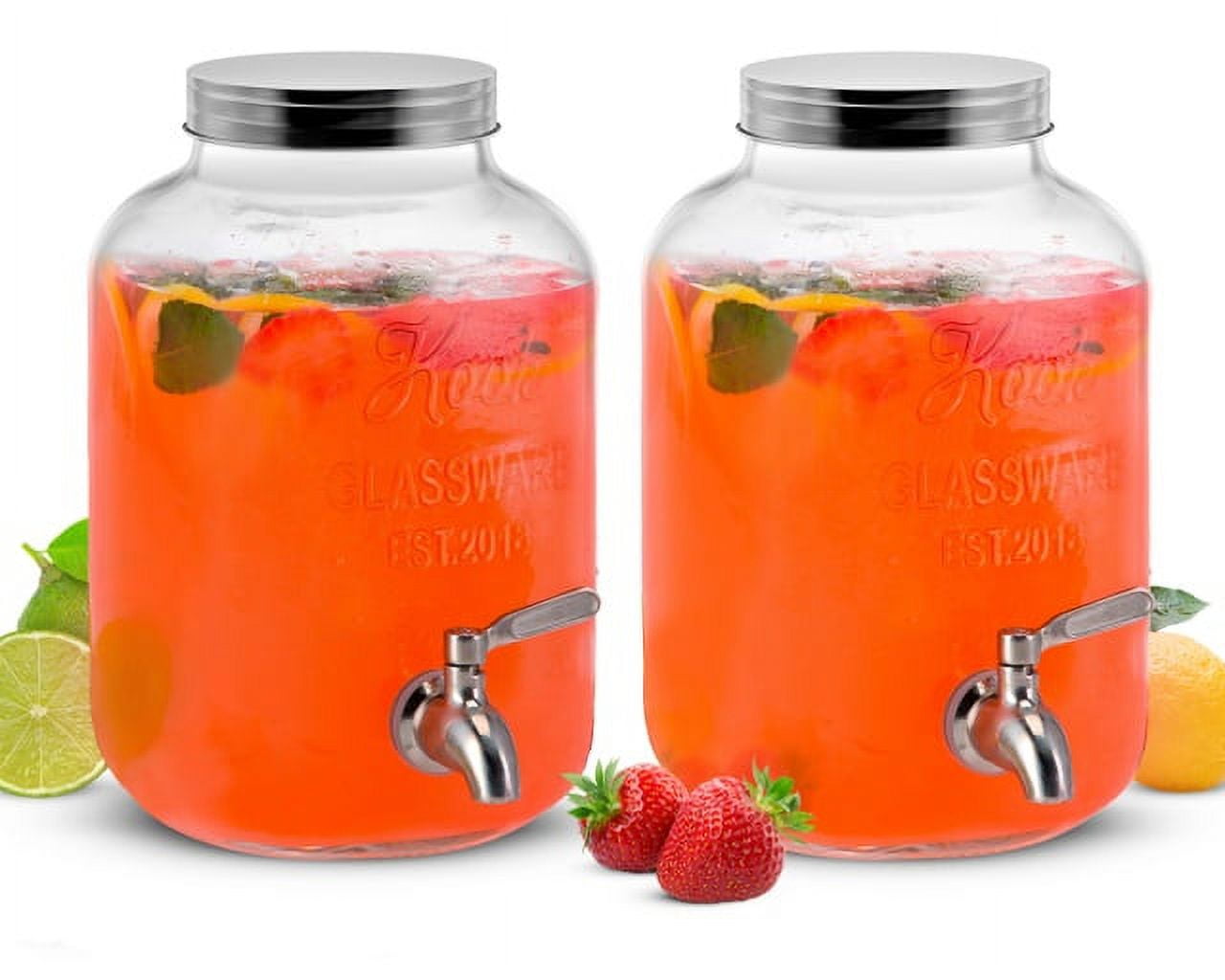 Kook Glass Drink Dispenser, 1 Gallon, Set of 2, Silver