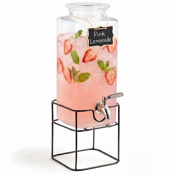 Kook Glass Drink Dispenser, with Stand, Leak-Proof Stainless Steel Spigot, 1 Gallon