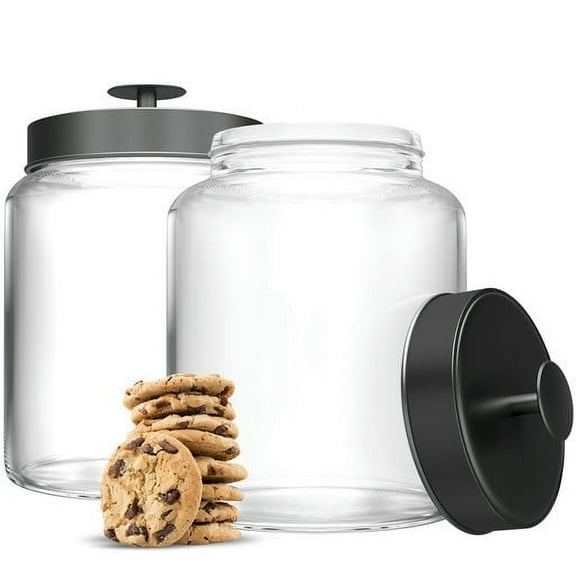 Kook Glass Storage Canisters, 2.8 Liter, Set of 2, Black