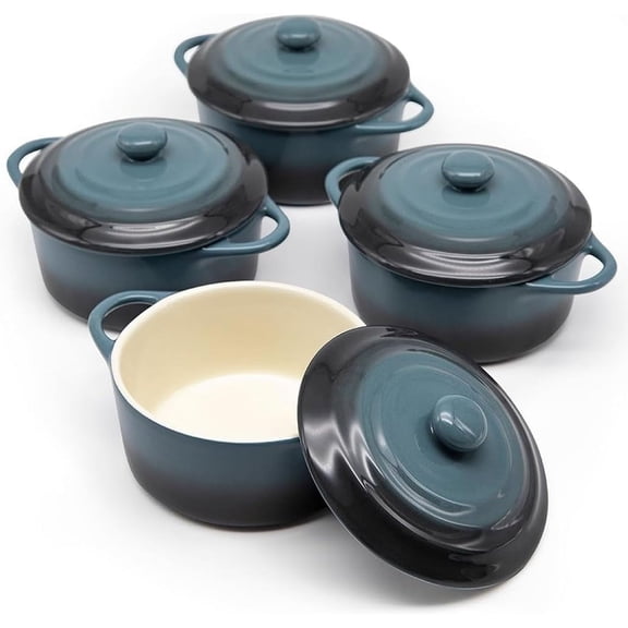 Kook Ceramic Mini Cocotte Set, 12 Oz, Set of 4, Stone Ombre