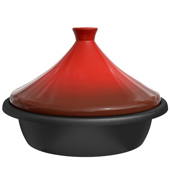 Kook Moroccan Tagine Enameled Cast Iron Cookware with Ceramic Pot Lid, 3.3QT Red