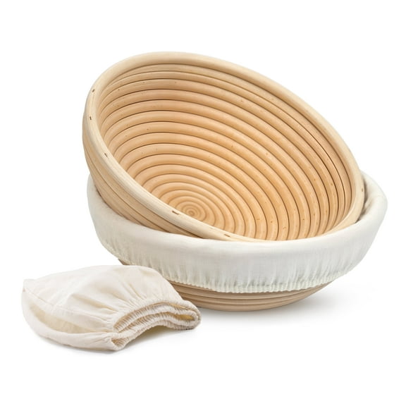 Kook 9-Inch Round Banneton Bread Proofing Basket Set – Natural Rattan with Linen Liners