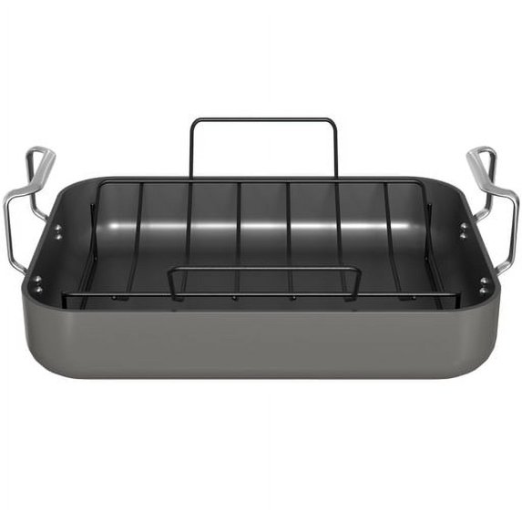 Kook Roasting Pan with Rack Insert, Rectangular 17 in, Black