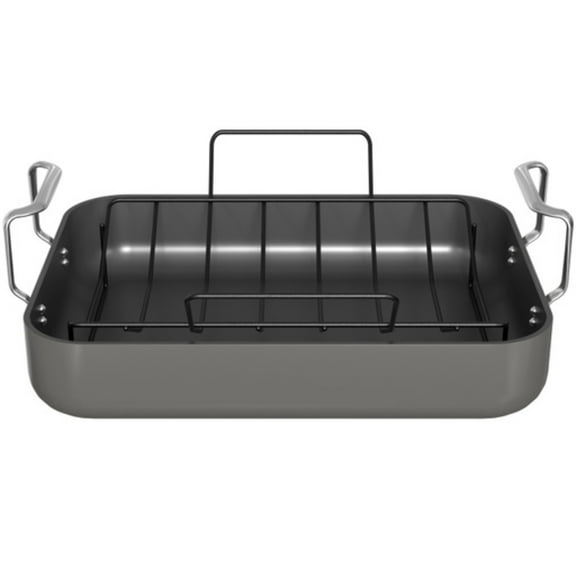 Kook Roasting Pan with Rack Insert, Rectangular, Hard Anodized, Nonstick, 17 Inch