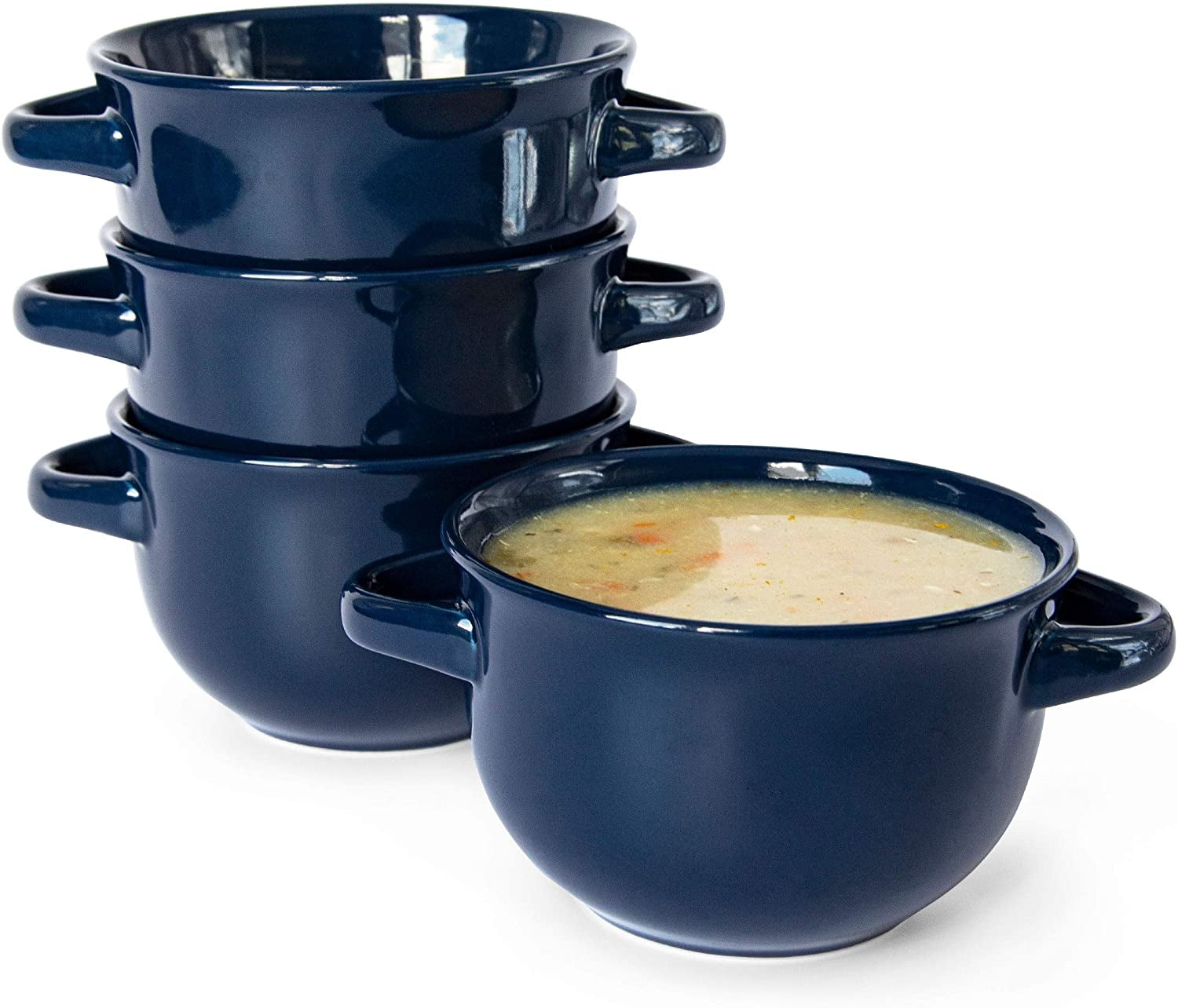Kook Ceramic Soup Bowls with Handles, Oven and Microwave Safe, 18 oz