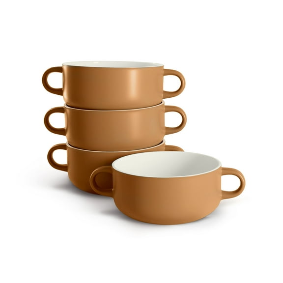Kook Soup Crocks, Ceramic Bowls, 18 Oz, Set of 4 Caramel