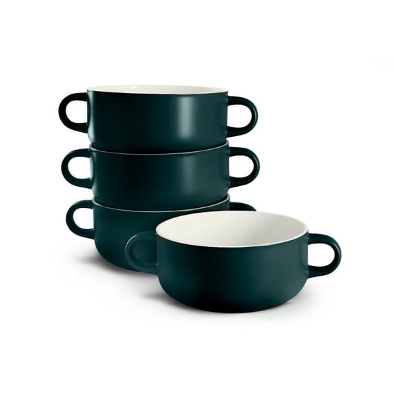 Kook Soup Crocks, Ceramic Bowls, 18 Oz, Set of 4, Hunter Green