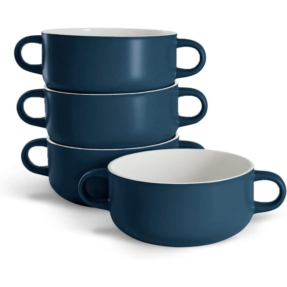 Kook Soup Crocks with Handles, 18 oz, Set of 4, Navy