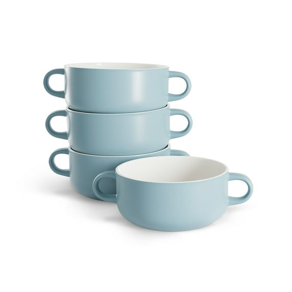 Kook Soup Crocks with Handles, 18 oz, Set of 4, Pale Blue
