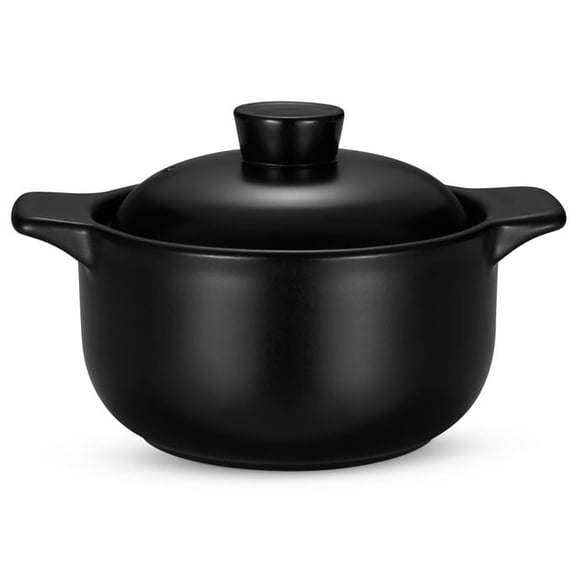 Kook Stoneware Dolsot Pot with Lid, 50 oz, Black