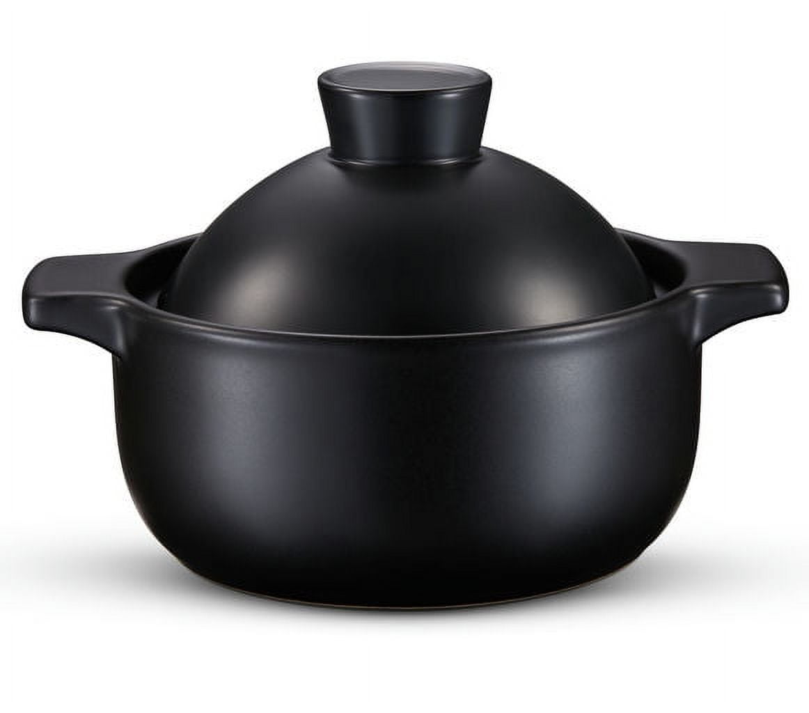 Kook Black Stoneware Dolsot Pot with Lid, 68 oz