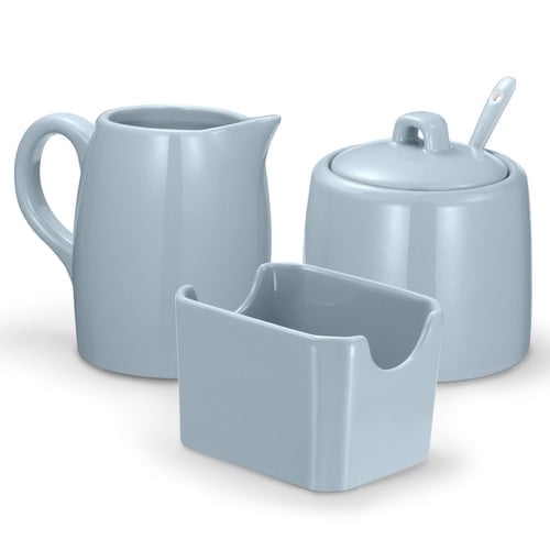 Sugar and Creamer Set Sugar Bowl with Lid and Spoon, 3 pieces, Casper Blue