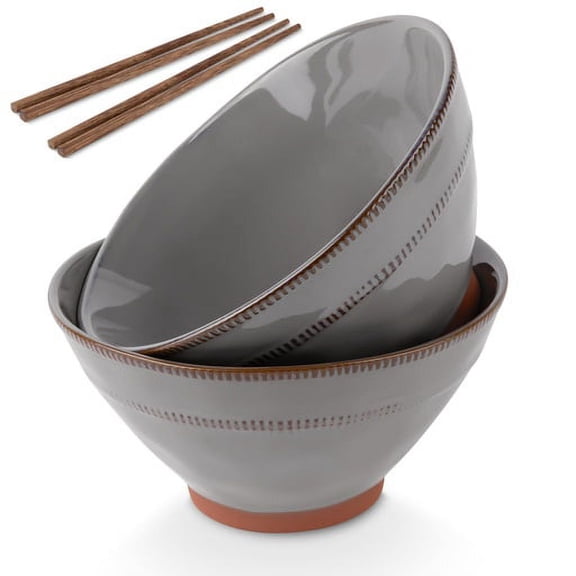 Kook Terracotta Ramen Bowls with Chopsticks, 36 oz, Set of 2