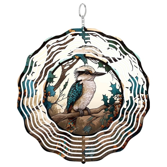 Kookaburra Bird Stained Glass 3D Wind Spinner Kinetic Hanging Garden Decor Stainless Steel