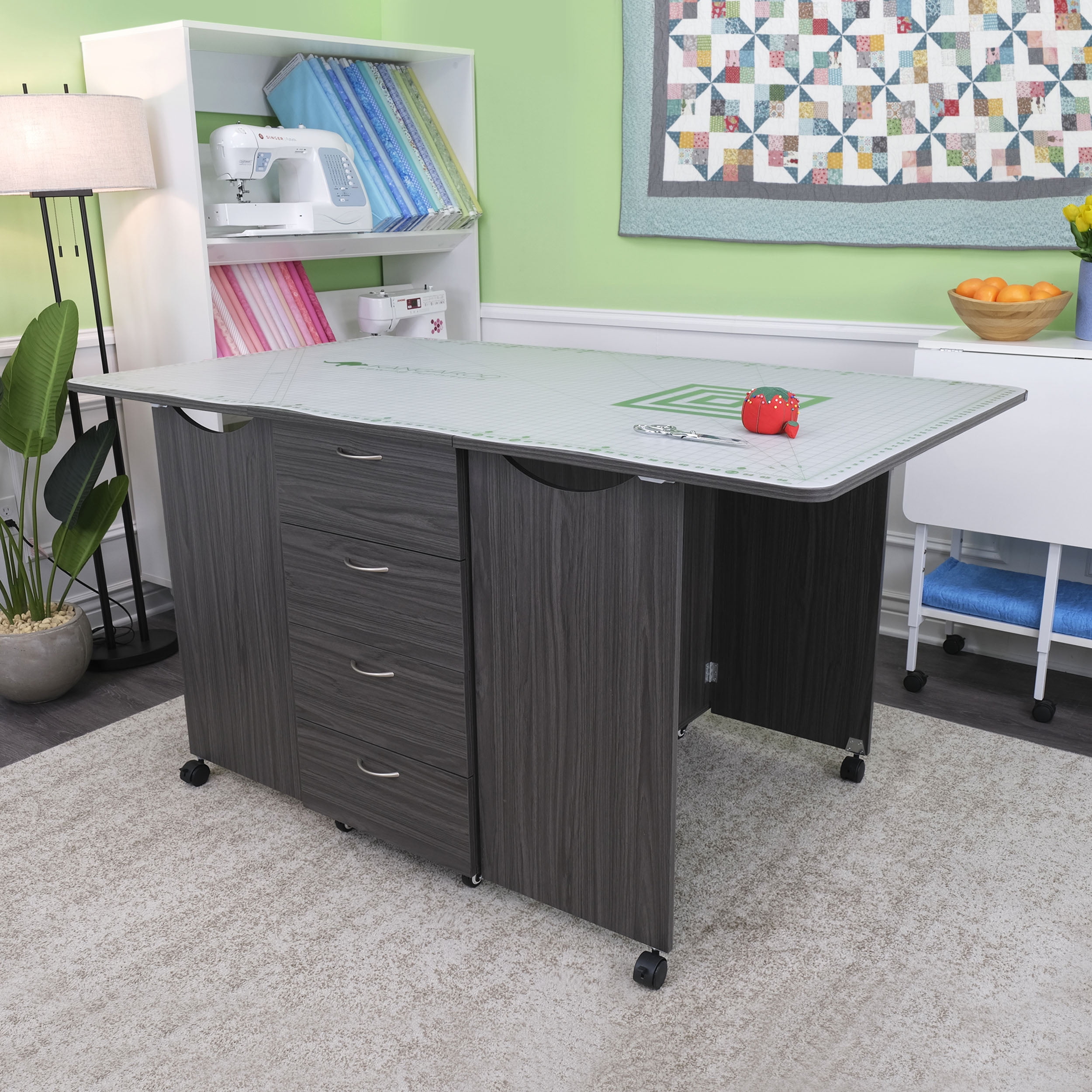 Gray Multi-Functional Cutting and Storage Table with Casters