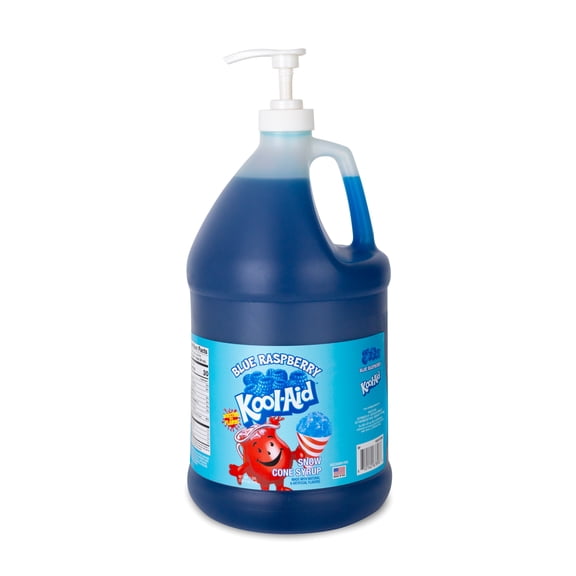 Kool-Aid Blue Raspberry Snow Cone Syrup, 128 oz (1 Gal) Pump Bottle, Snow Cone Maker Ready