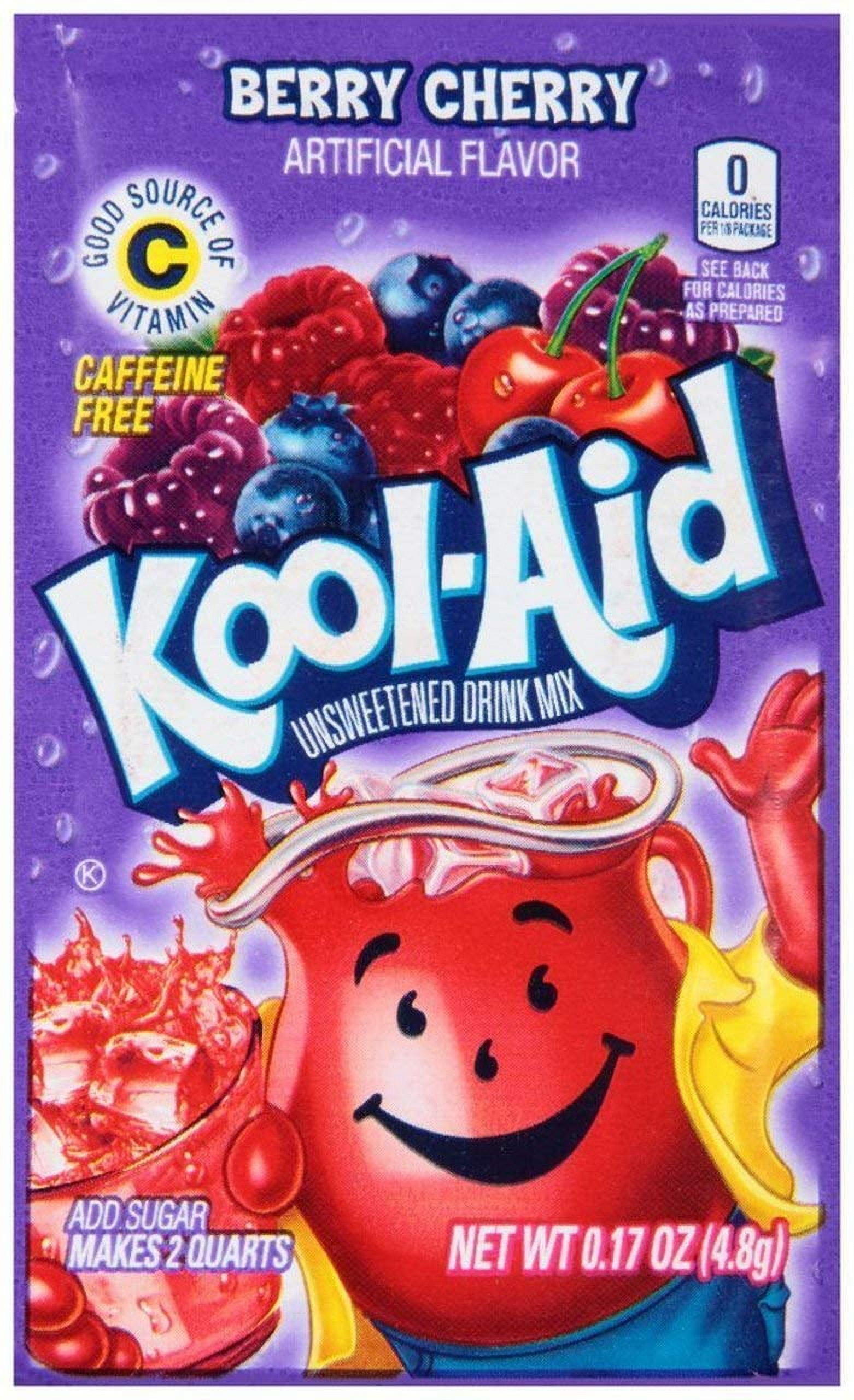 Kool-Aid Berry Cherry Flavored Unsweetened Caffeine Free Powdered Drink Mix, 0.17 oz Packet - 48 Count Box