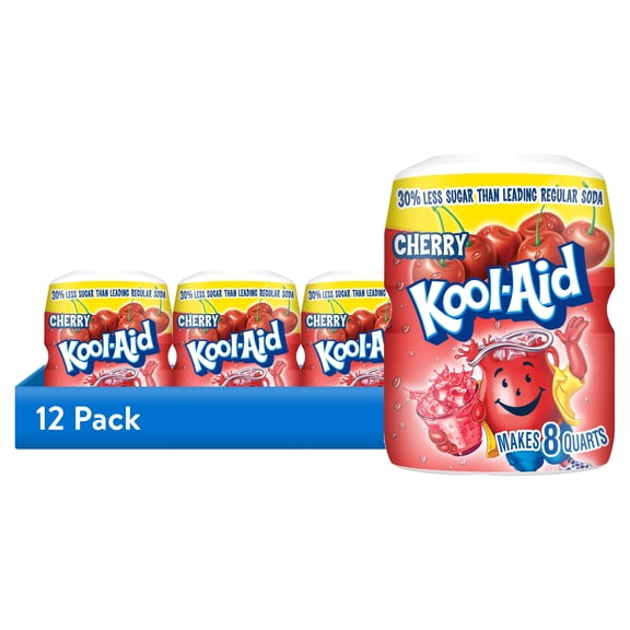 (1 pack) Kool-Aid Drink Mix, 1 Canister, for Flavorful Hydration and Shareable Refreshment, Cherry, Good Source of Vitamin C, Caffeine Free, 19 oz