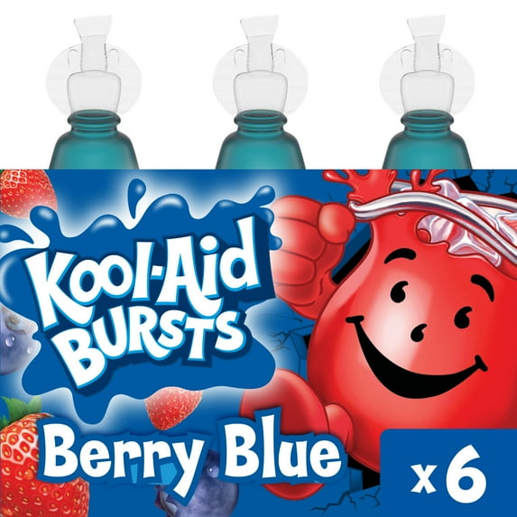 Kool-Aid Bursts Soft Drink, 6 Bottles, for School Lunches and On-the-Go Hydration, artificial flavor Berry Blue, Caffeine Free, 6.75 oz
