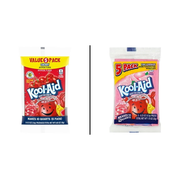 Kool-Aid Cherry Unsweetened Soft Drink Mix 5 pk & Kool-Aid Pink Lemonade Unsweetened Soft Drink Mix 5 ct