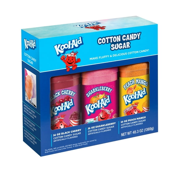 Kool-Aid Cotton Candy Flossing Sugar Black Cherry, Sharkleberry, Peach Mango 3 Pack