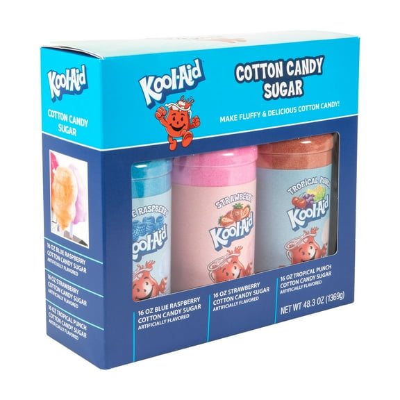 Kool-Aid Cotton Candy Flossing Sugar Blue Raspberry, Strawberry, Tropical Punch 3 Pack