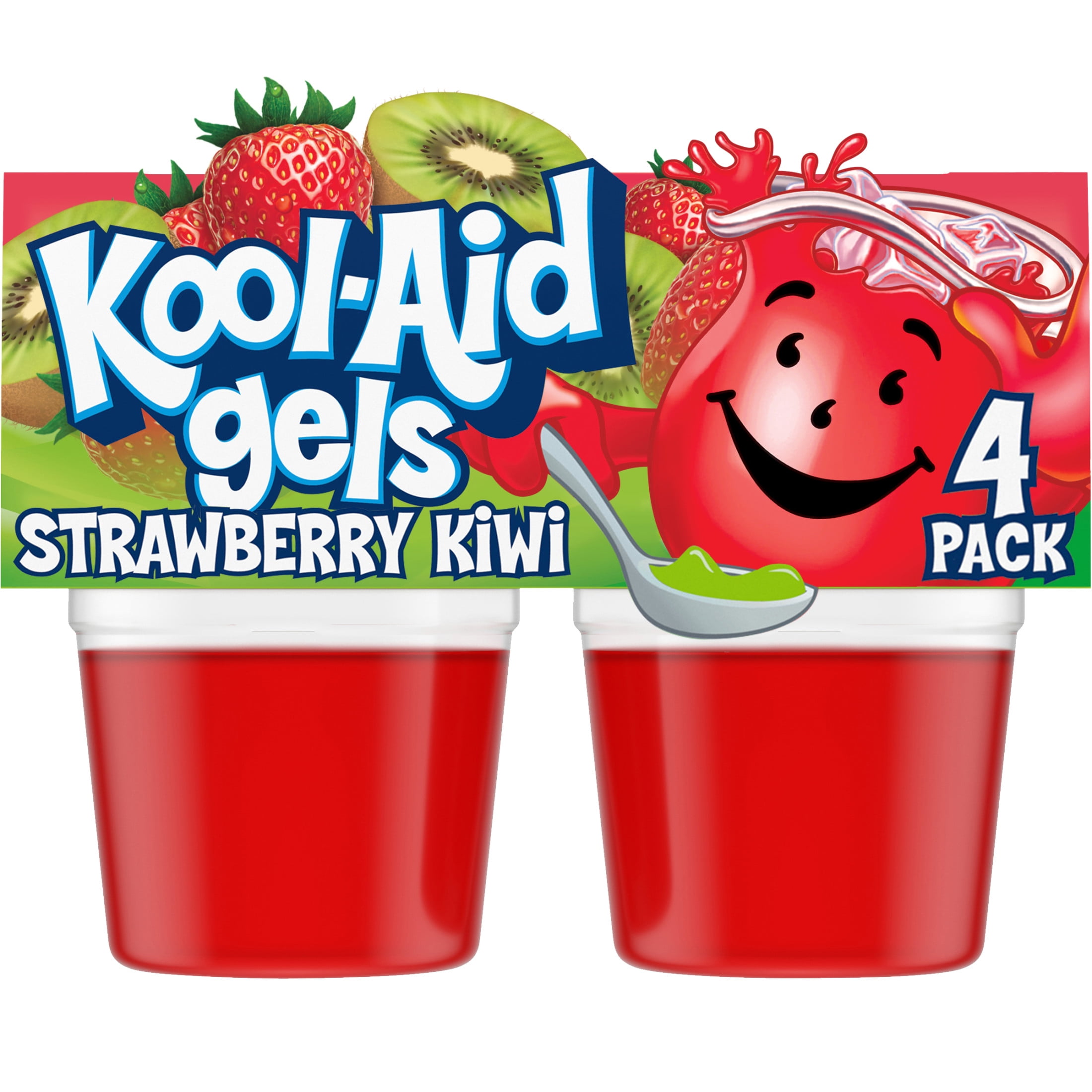 Kool-Aid Gels Strawberry Kiwi Jell-O Gelatin Snacks, 4 Ct Cups