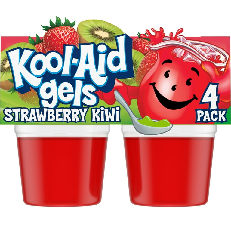 Kool-Aid Gels Strawberry Kiwi Jell-O Gelatin Snacks, 4 Ct Cups