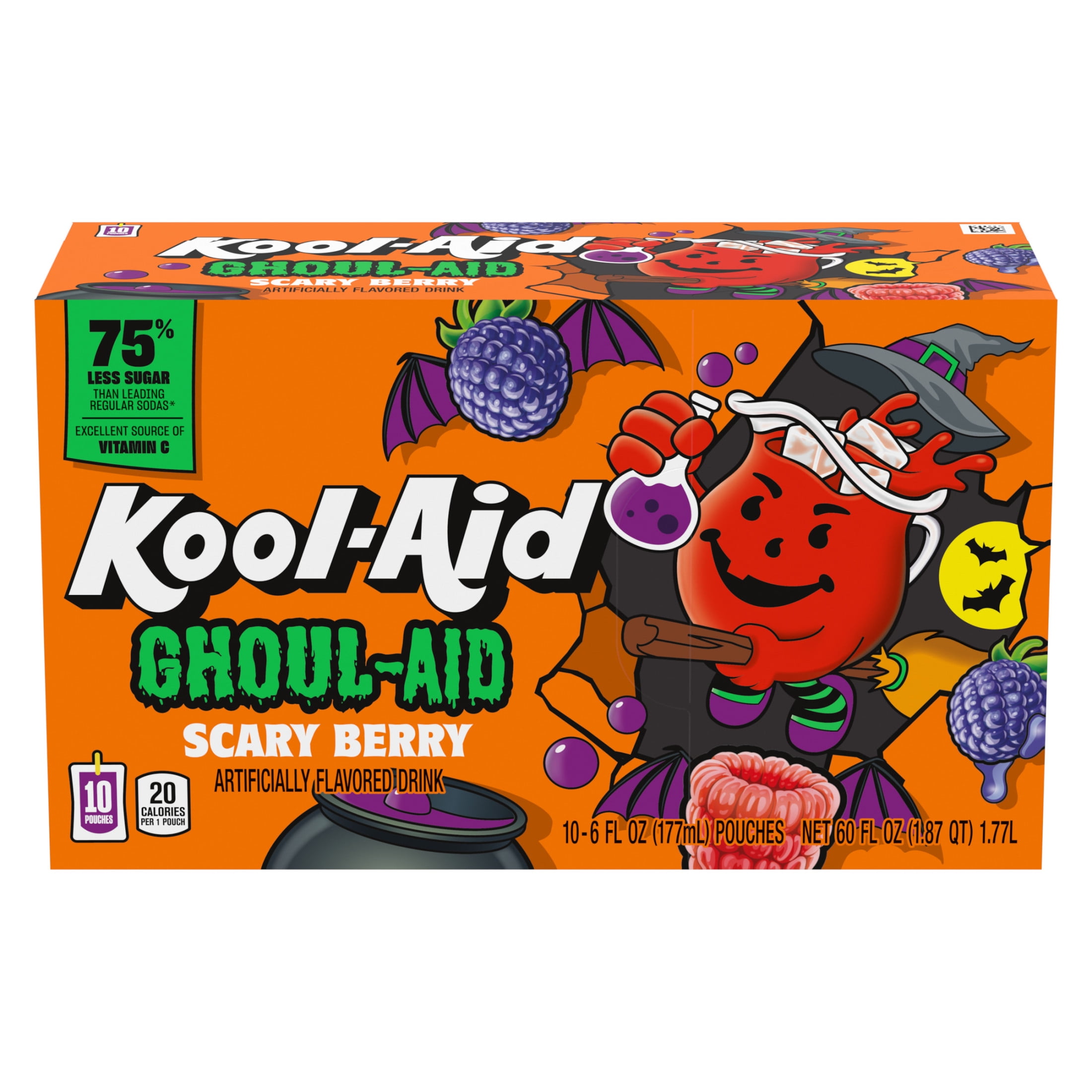 Kool-Aid Ghoul-Aid Scary Berry Artificially Flavored Drink, 10 Ct Box, 6 oz Pouches, Liquids