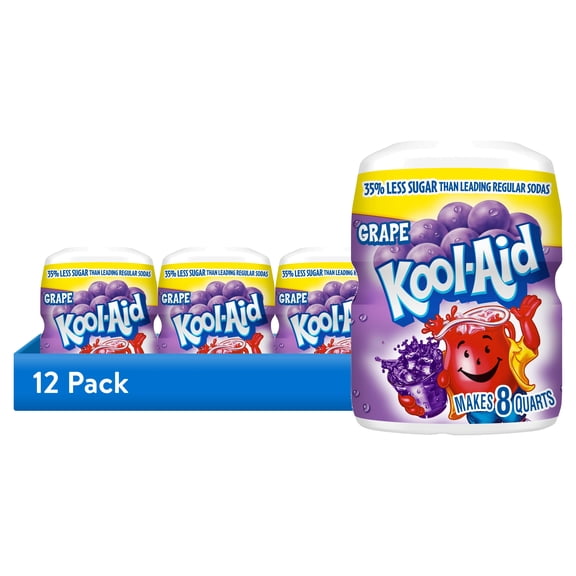 (12 pack) Kool-Aid Sugar-Sweetened Grape Powdered Soft Drink Mix, 19 oz Canister