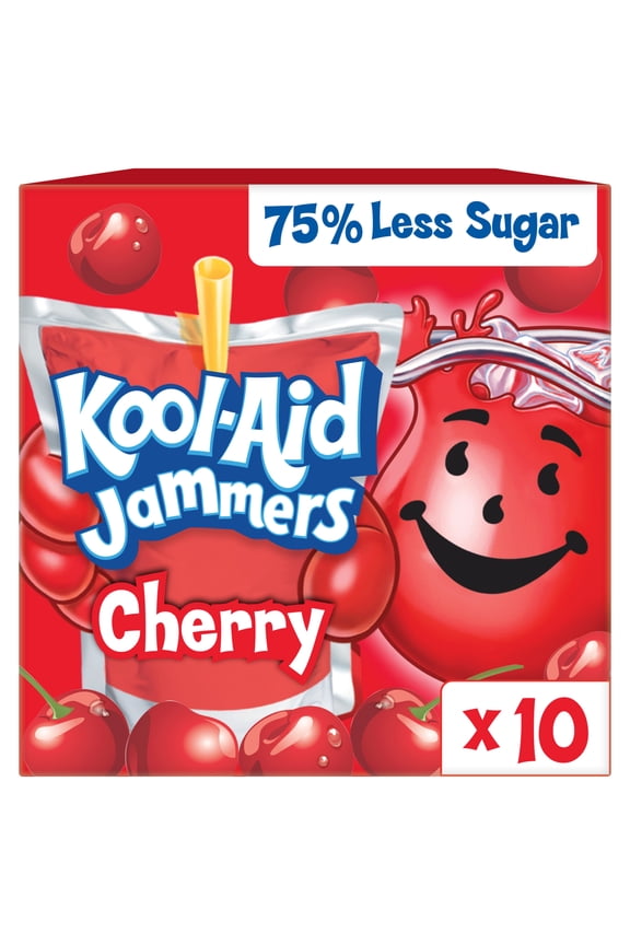 Jammers Artificially Flavored Drink, 10 Pouches, for School Lunches and On-the-Go Hydration, Cherry Flavor, Excellent Source of Vitamin C, 6 fl oz