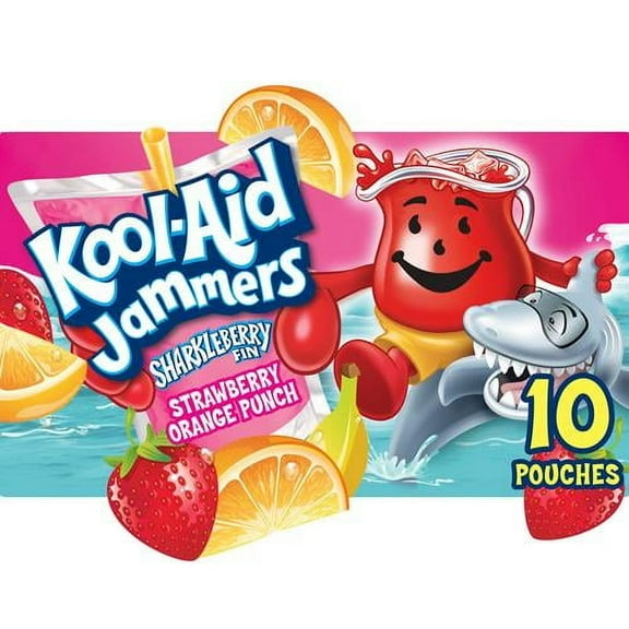 Kool-Aid Jammers Sharkleberry Fin Strawberry Orange Punch Flavored 0% Juice Drink, 10 Ct Box, 6 Fl Oz Pouches - Pack of 2