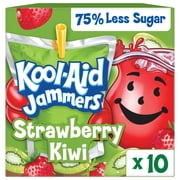 Kool-Aid Jammers Artificially Flavored Drink, 10 Pouches, for School Lunches and On-the-Go Hydration, Strawberry Kiwi Flavor, Excellent Source of Vitamin C, 6 fl oz