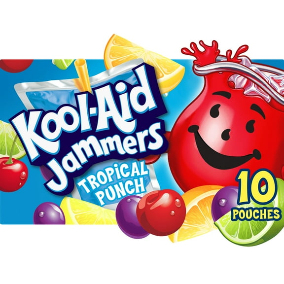 Kool Aid Jammers Tropical Punch Kids Drink 0% Juice Box Pouches, 10 Ct Box, 6 fl oz Pouches-Pack Of 4