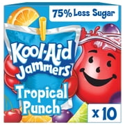 Kool-Aid Jammers Artificially Flavored Drink, 10 Pouches, for School Lunches and On-the-Go Hydration, Tropical Punch Artificially Flavored, Excellent Source of Vitamin C, 6 fl oz